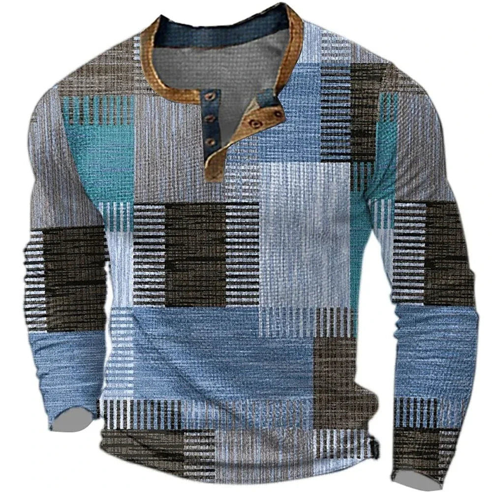 Ignazio - Color Block Patchwork Henley Shirt
