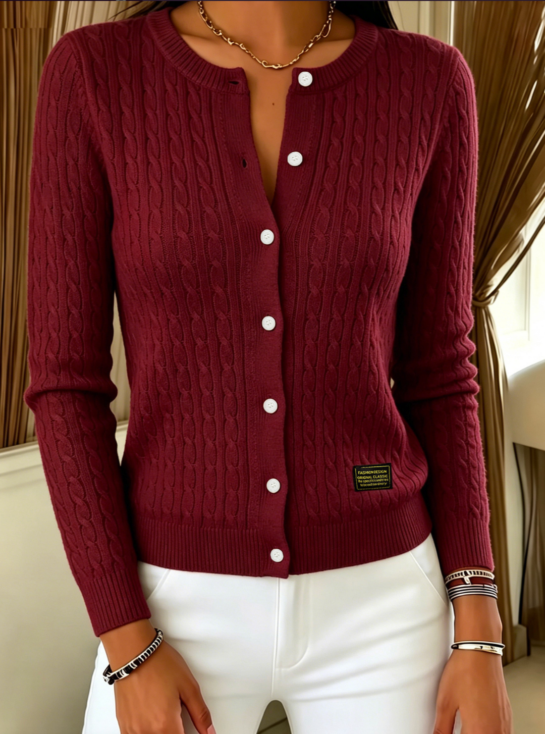 Lauroiana - Cable Knit Cardigan With Buttons