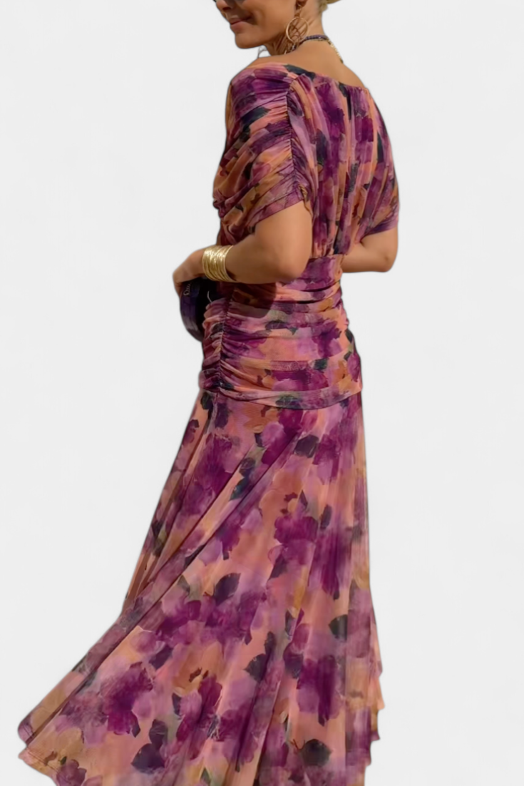 Lordanka - V-neck Long Dress With Floral Pattern