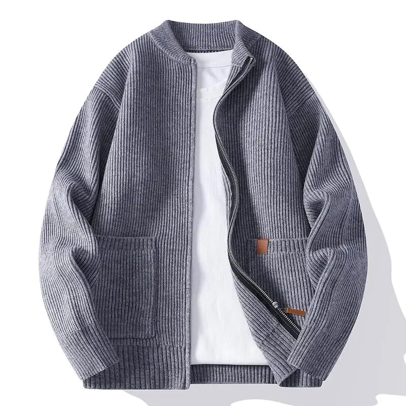 Yvis - Ribbed Knit Zip-Up Cardigan