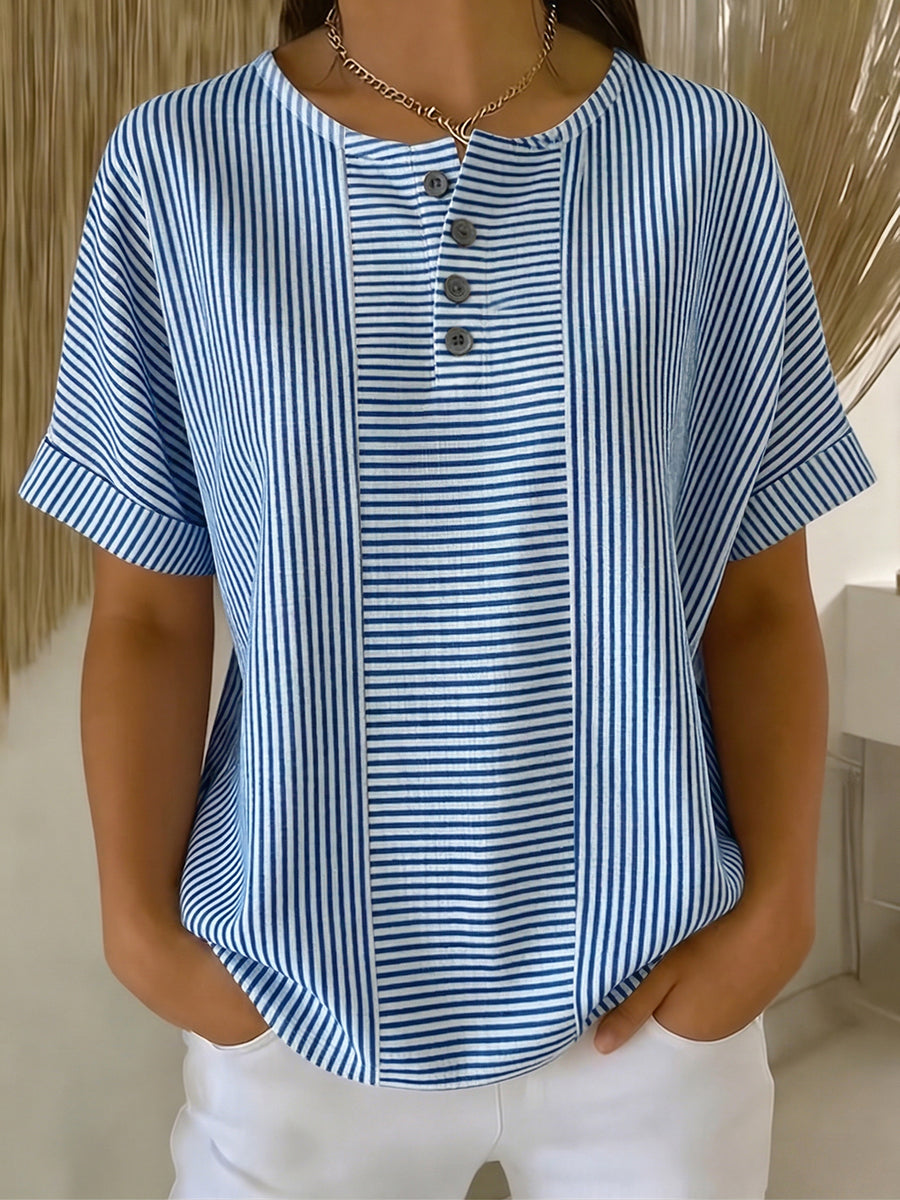 Ilenia - Elegant Striped Button Up Top