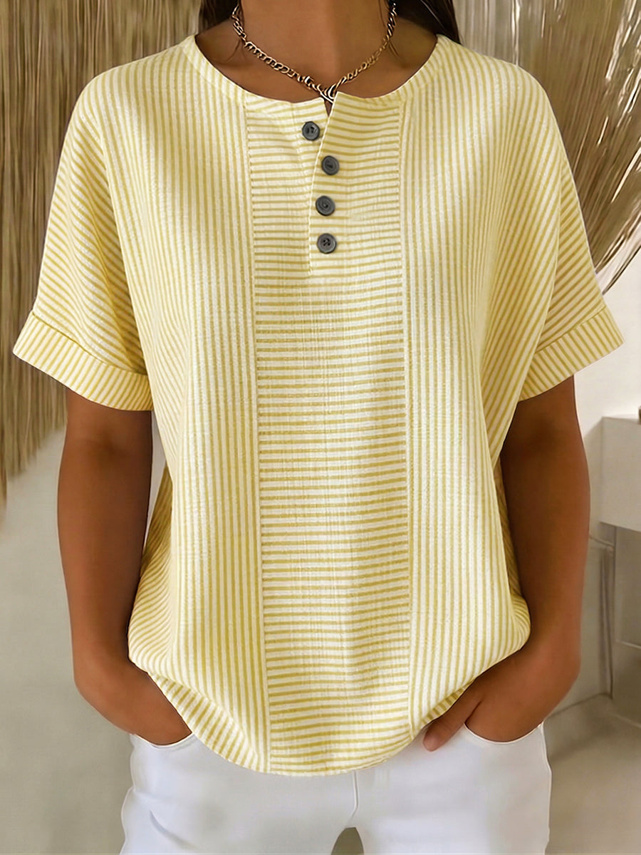 Ilenia - Elegant Striped Button Up Top