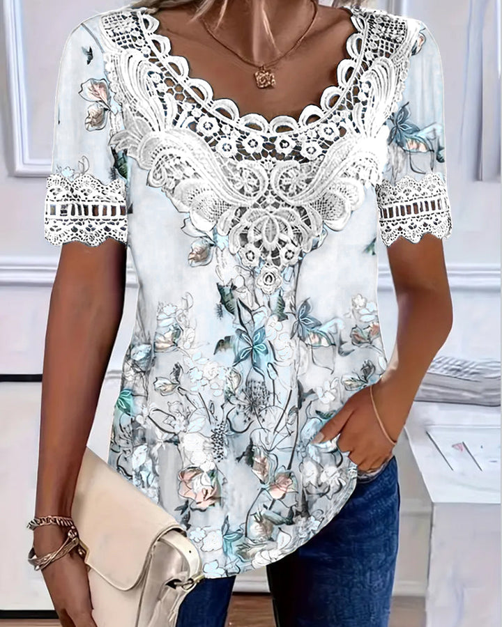 Emilyn - Fashionable Floral Print Short Sleeve T-Shirt