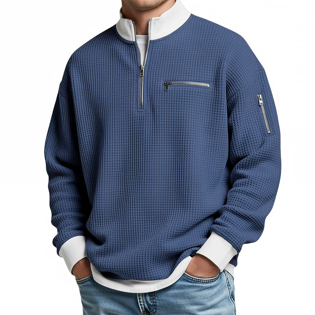 Osricen - Elegant Knit Sweater With Half Zip