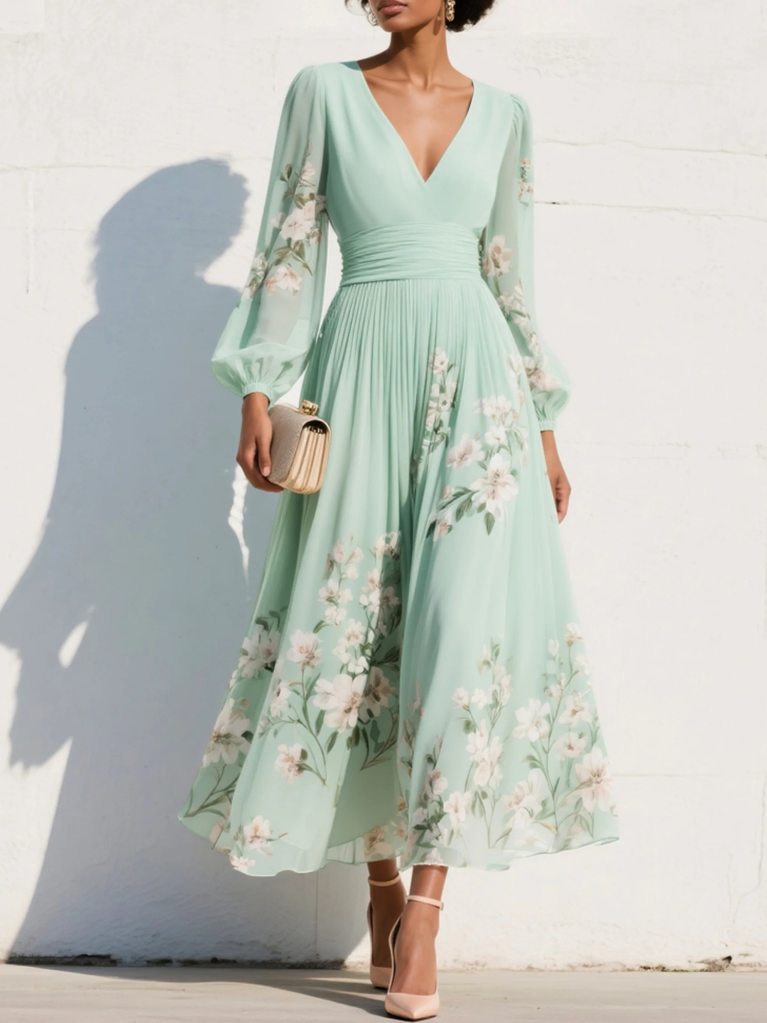 Evalyn - Chiffon Pleated Maxi Dress
