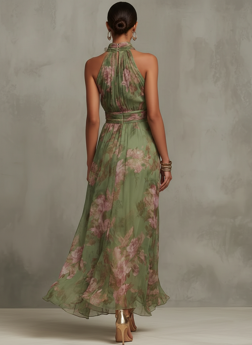 Livya - Elegant Floral Maxi Halter Dress