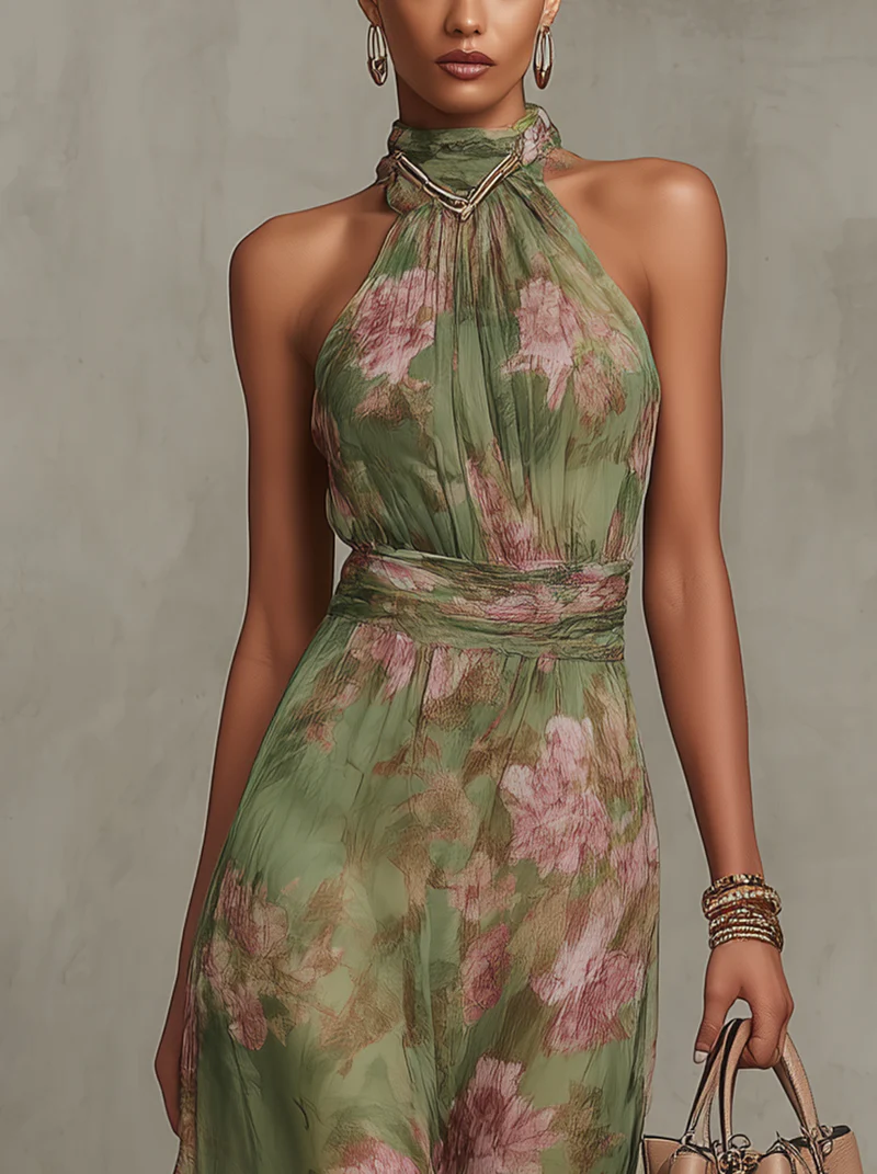 Livya - Elegant Floral Maxi Halter Dress