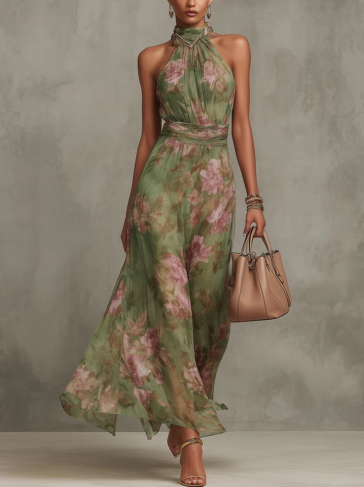 Livya - Elegant Floral Maxi Halter Dress