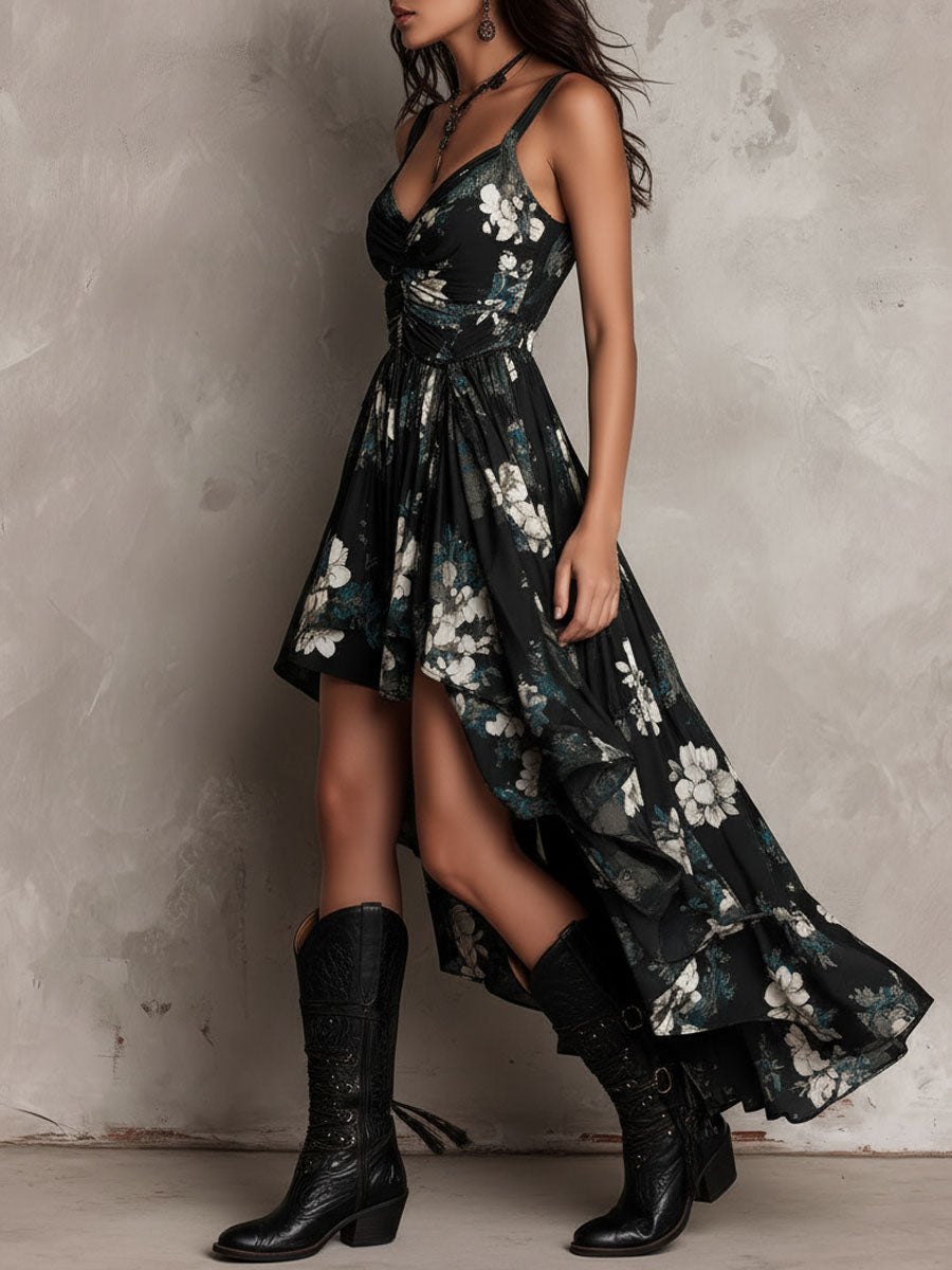 Meza - Strapless Maxi Dress With Bohemian Floral Print