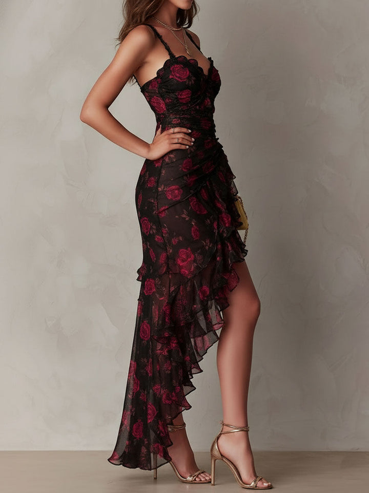 Deyna - Elegant Floral Dress With a Gathered Hem