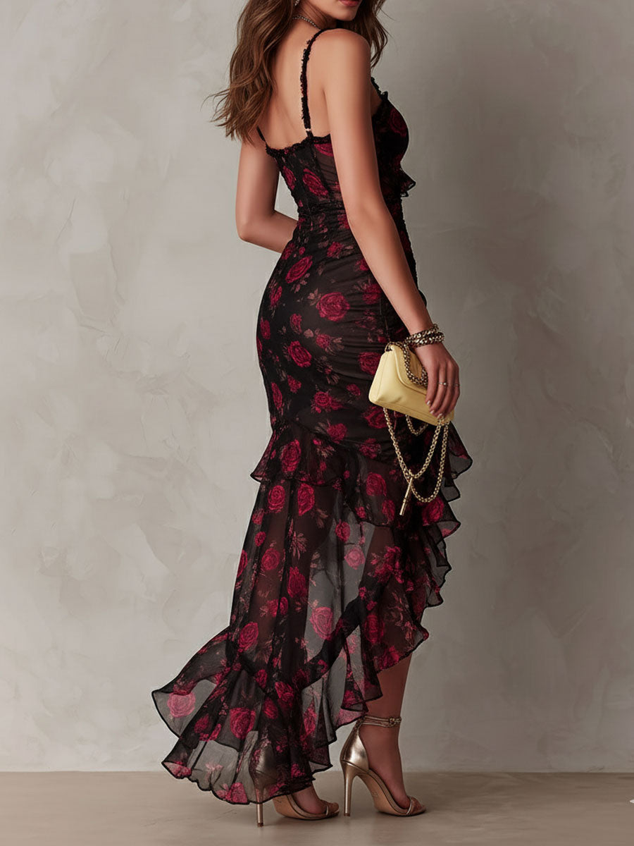 Deyna - Elegant Floral Dress With a Gathered Hem