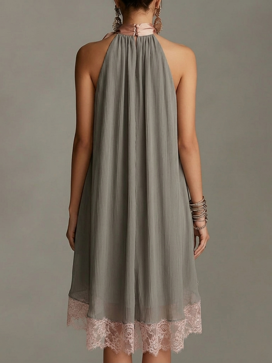 Robin - Satin Mini Dress With a Pink Bow and Lace
