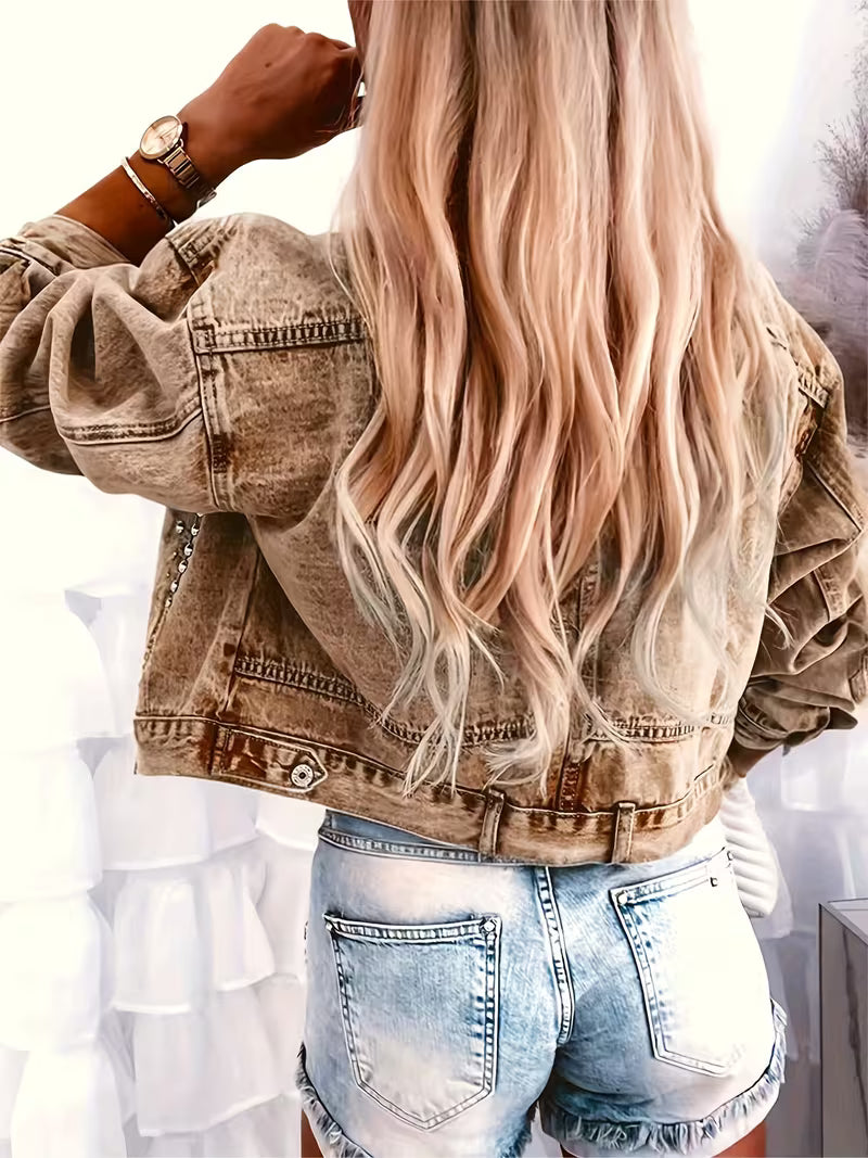 Gabrielle - Studded Button-Up Denim Jacket