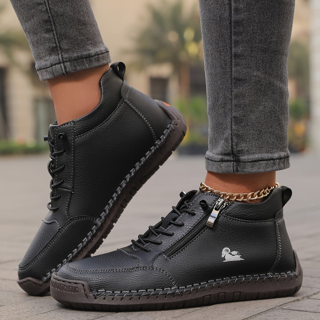 Echogrid - Lace-Up Zip Sneakers with Contrast Stitching