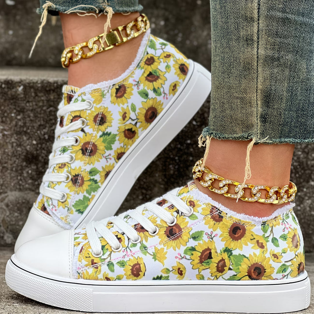 Portia - Sunflower Print Lace-Up Sneaker