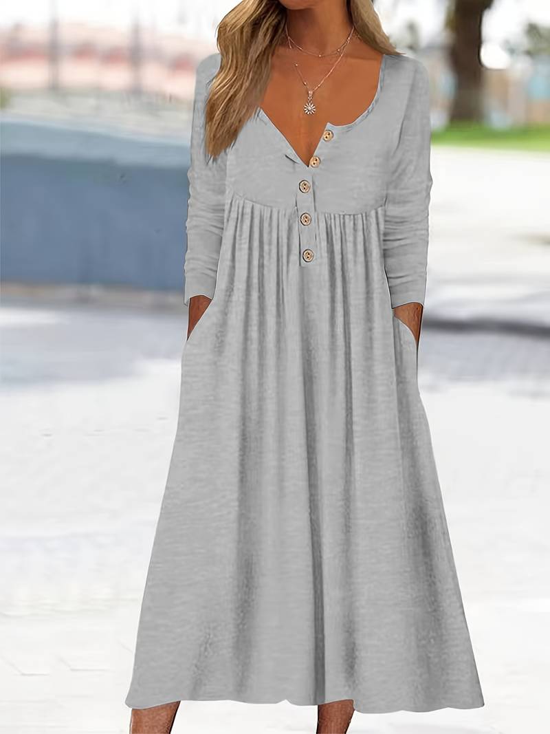Imethma - Long Sleeve Dress With Button