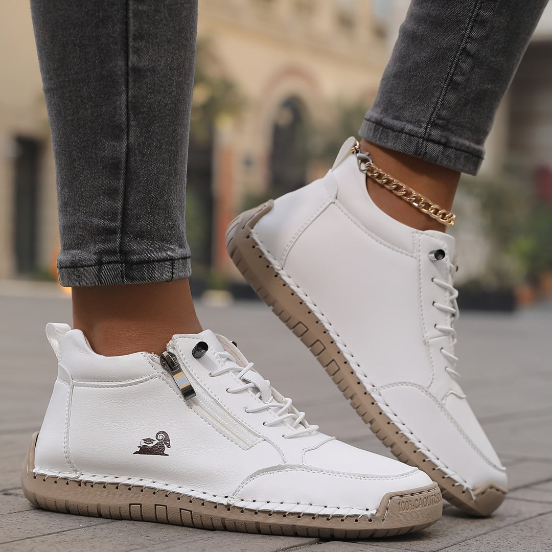 Echogrid - Lace-Up Zip Sneakers with Contrast Stitching
