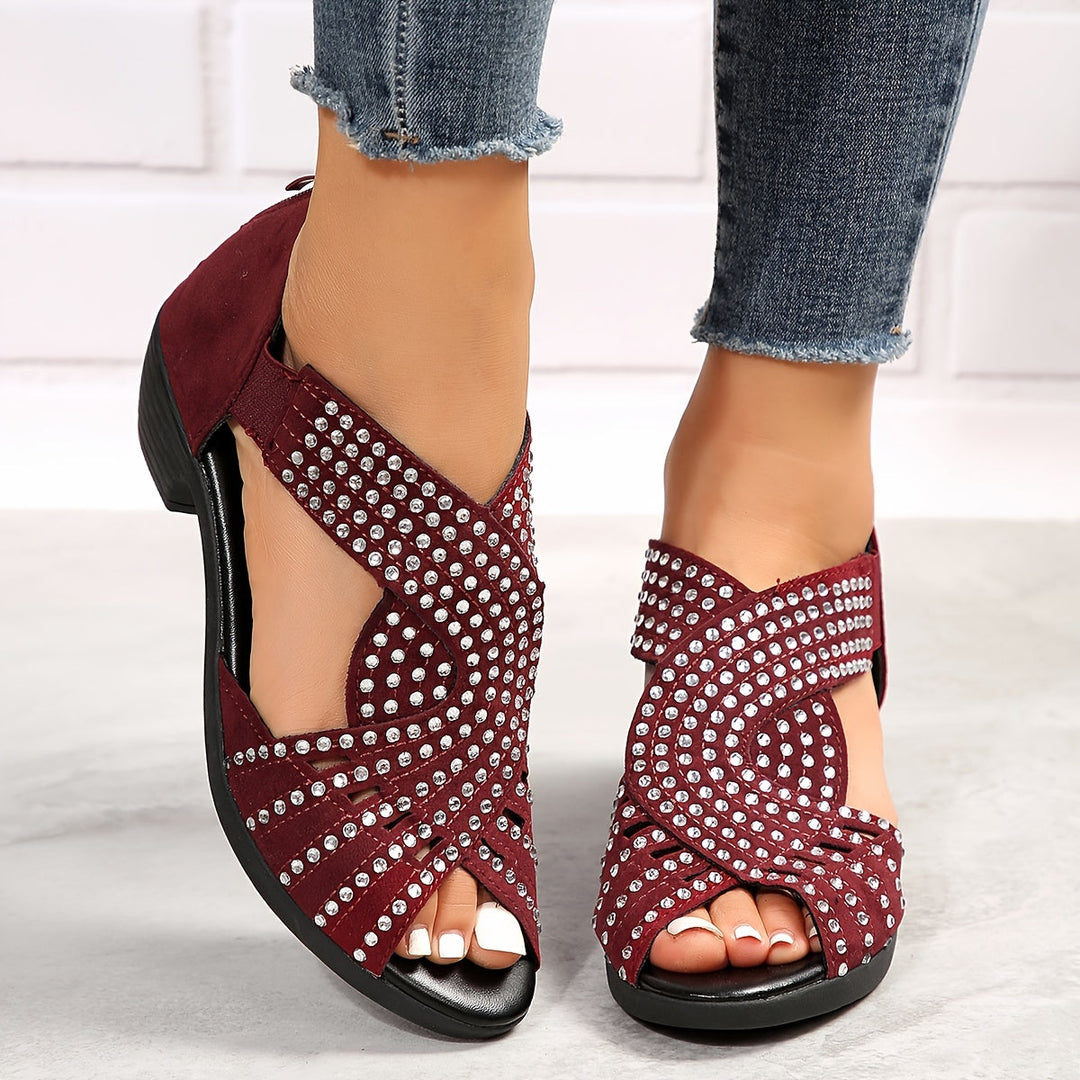 Denuta - Open Toe Rhinestone Wedge Sandals