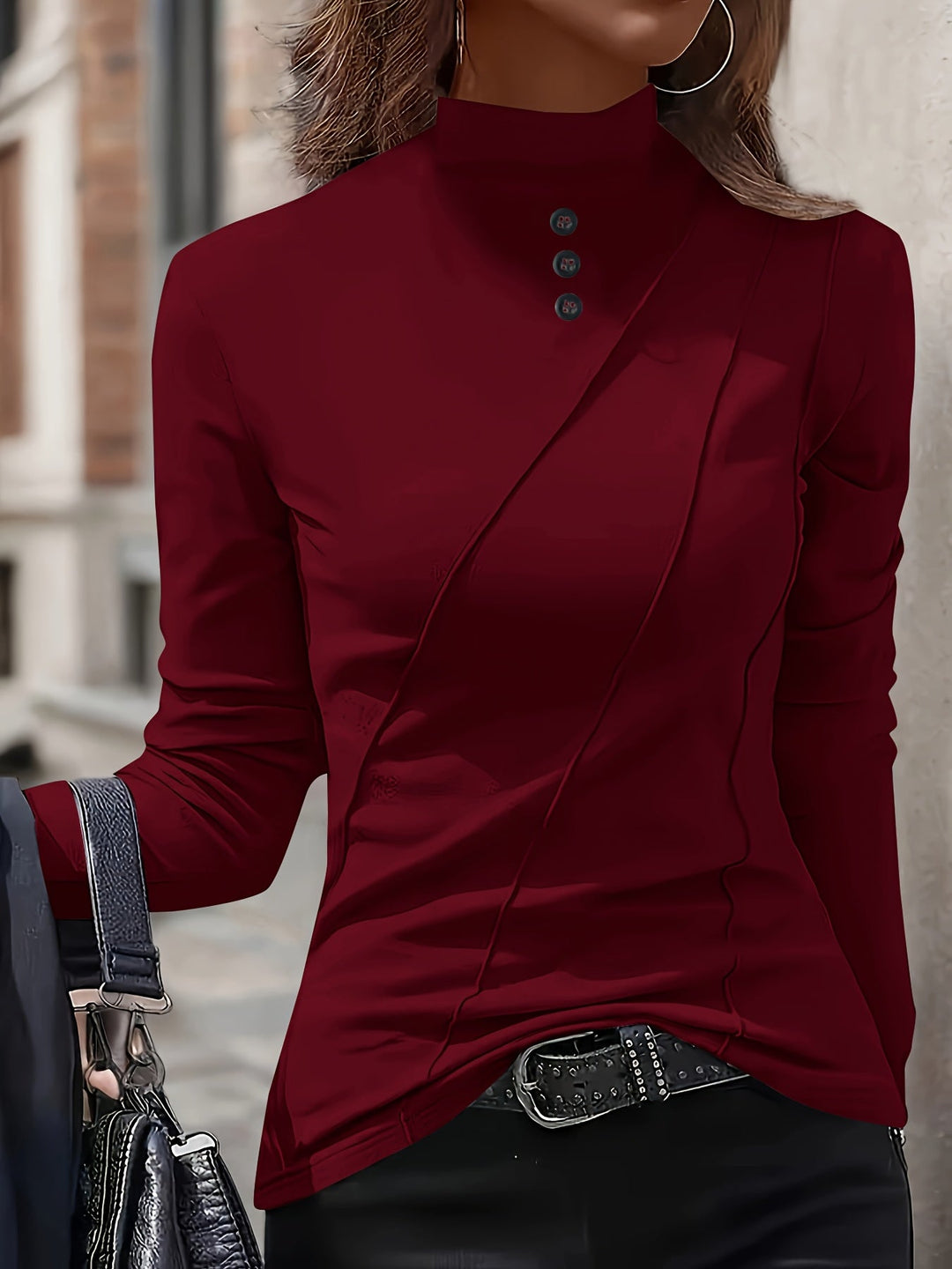 Hermarelis - Elegant High Neck Long Sleeve Shirt