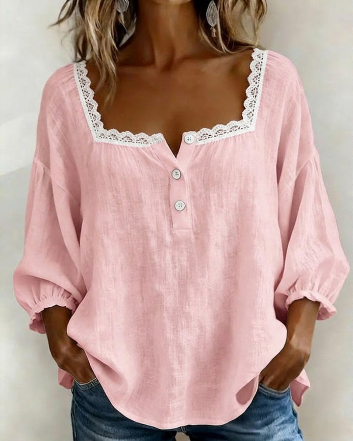 Yana - Square Neck Lace Blouse With Puff Sleeves