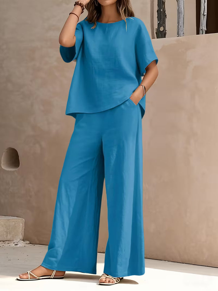 Josy -  Short Sleeve Wide Leg Trouser Set