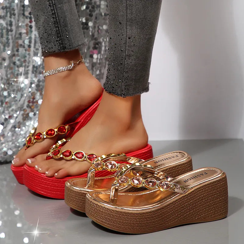 Wietske - Rhinestone Wedge Platform Sandals