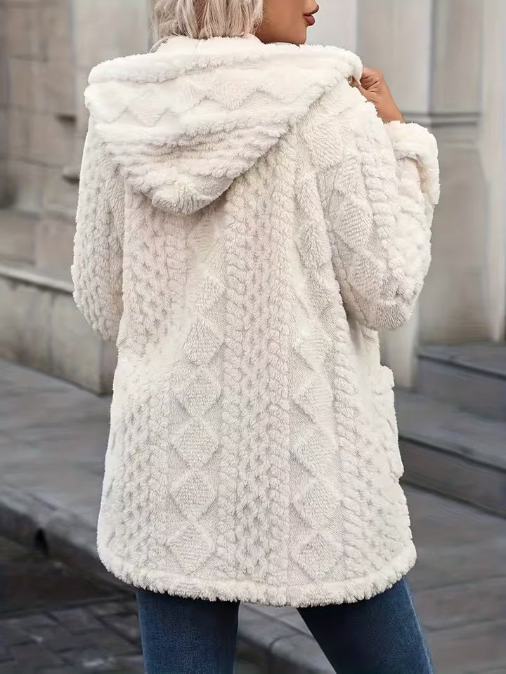 Zanea - Double Sided Plush Zip-Up Hooded Cardigan
