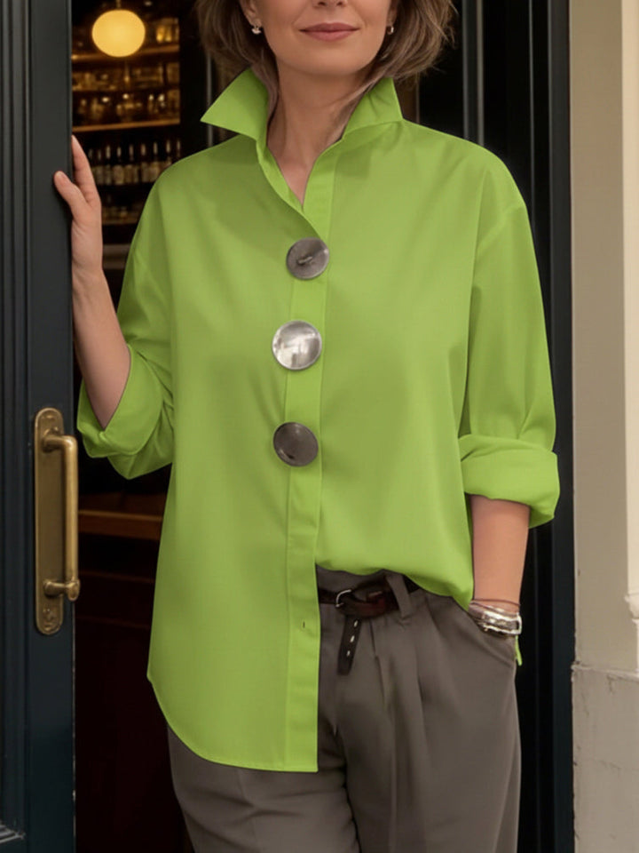 Shalani - Elegant Linen And Cotton Blouse With Metal Button