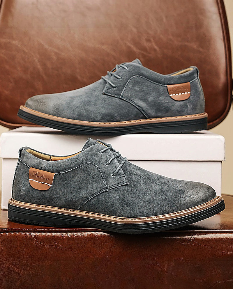 Falkian - Suede Lace-Up Shoes With Contrast Stitching