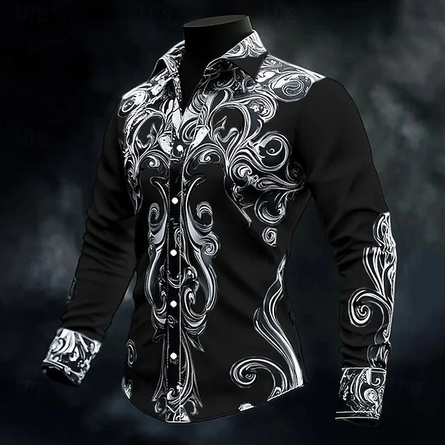 Leighton- Vintage Baroque Pattern Button-Up Shirt