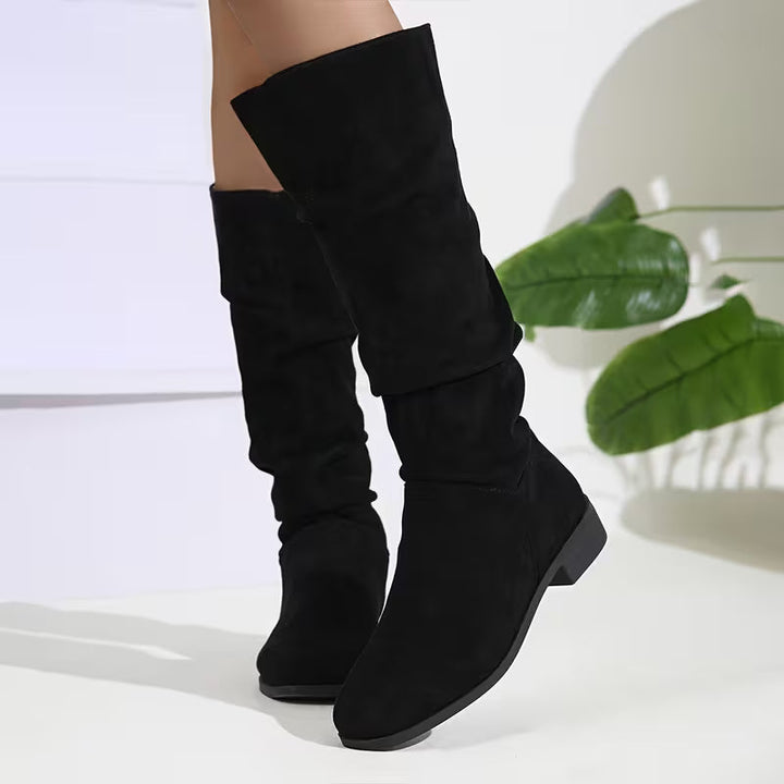 Lianilelle - Slouchy Mid-Calf Boots With Low Heel