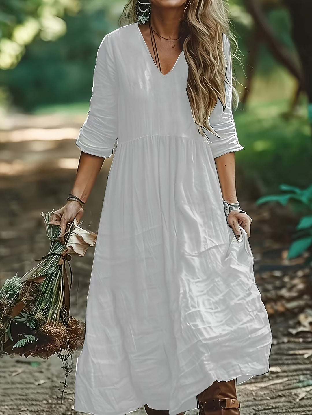 Shirron - Fashionable Long Dress With V Neck