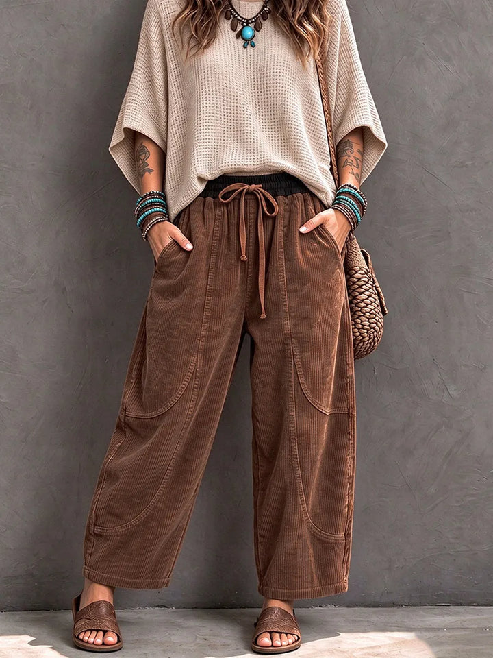 Serette - Casual Corduroy Pants With Elastic