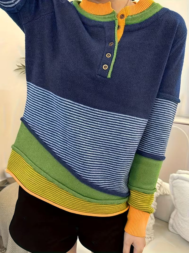 Vasieis - Color Block Striped Knitted Sweater