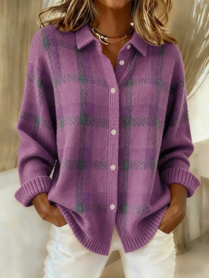 Anny - Casual Plaid Knitted Button-Up Sweater