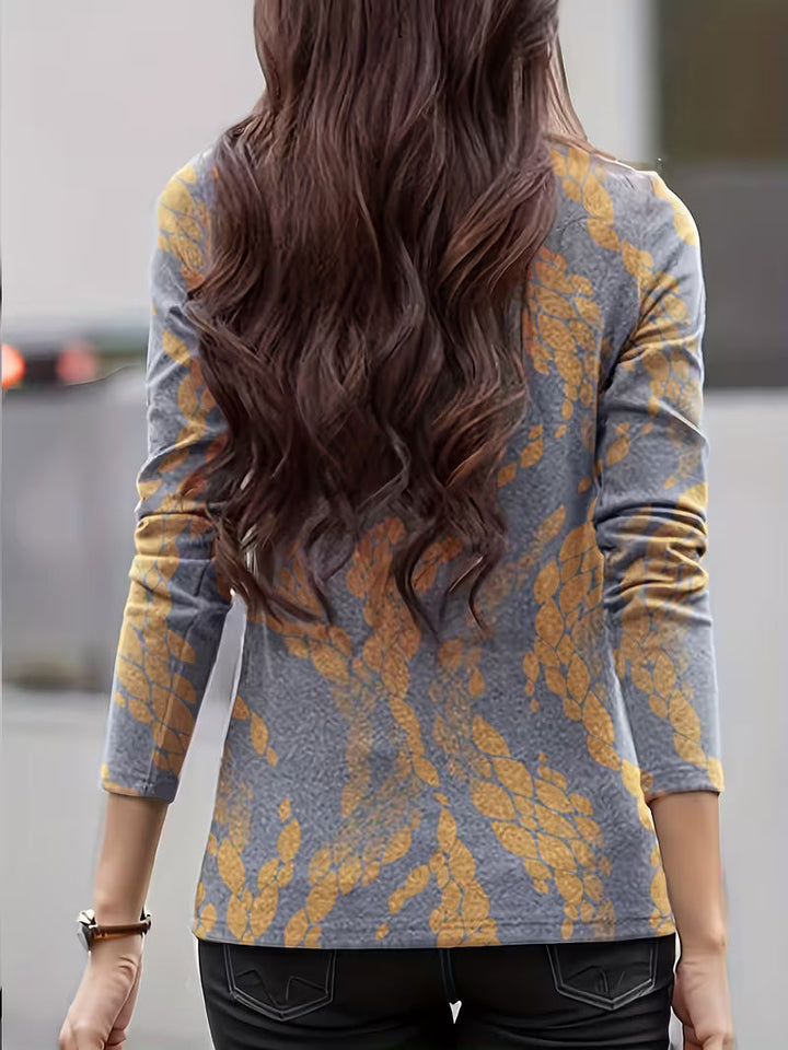Geneora - Floral Print Mock Neck Top