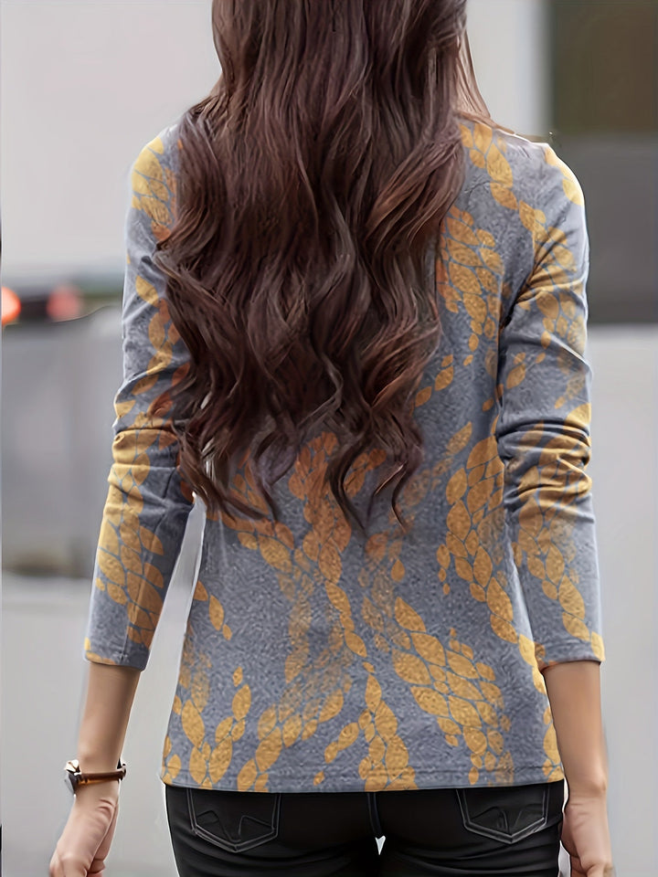 Fayeandra - Printed Mock Neck Top With Pleated Detail