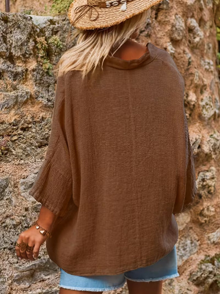Lelina - V-neck Batwing Sleeve Top