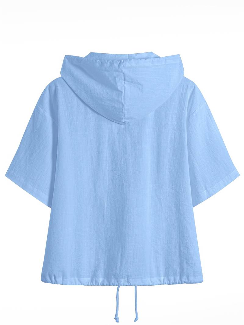Senushi - Short Sleeve Loose Hooded With Zippered