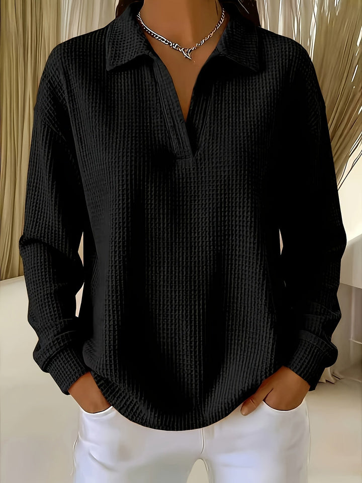 Imogelura - Elegant Waffle Polo Collar Shirt
