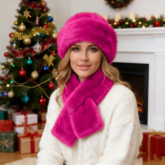 Delelle - Fluffy Winter Hat and Matching Scarf Set