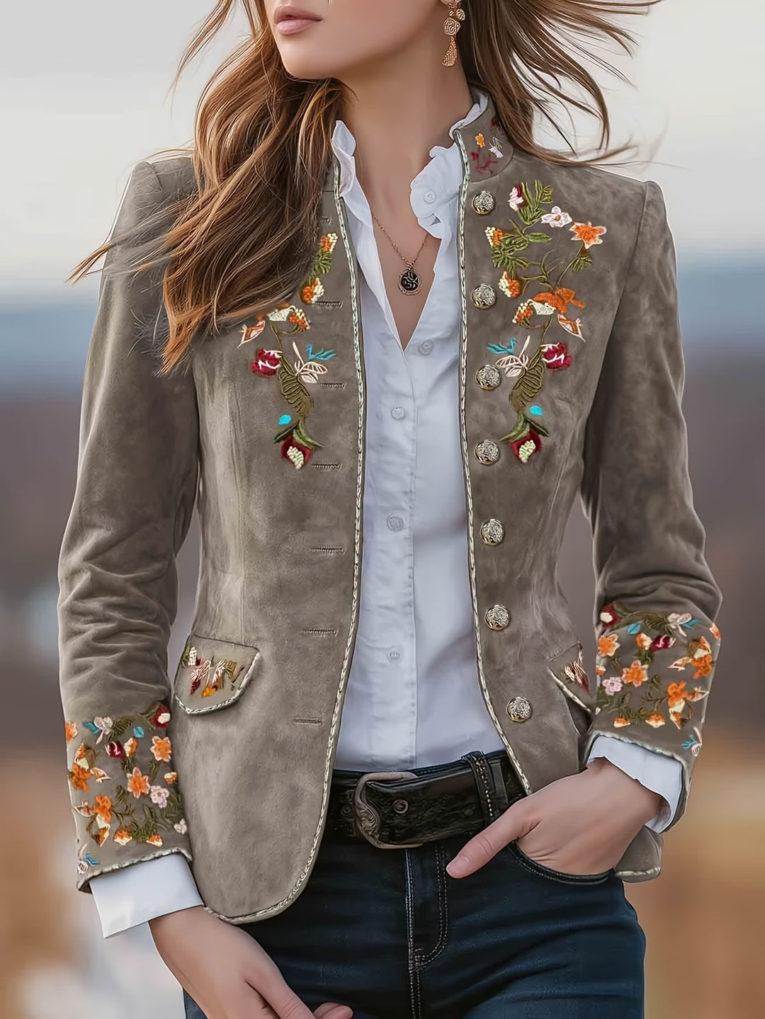 Anisaa - Elegant Jacket With Stand Collar