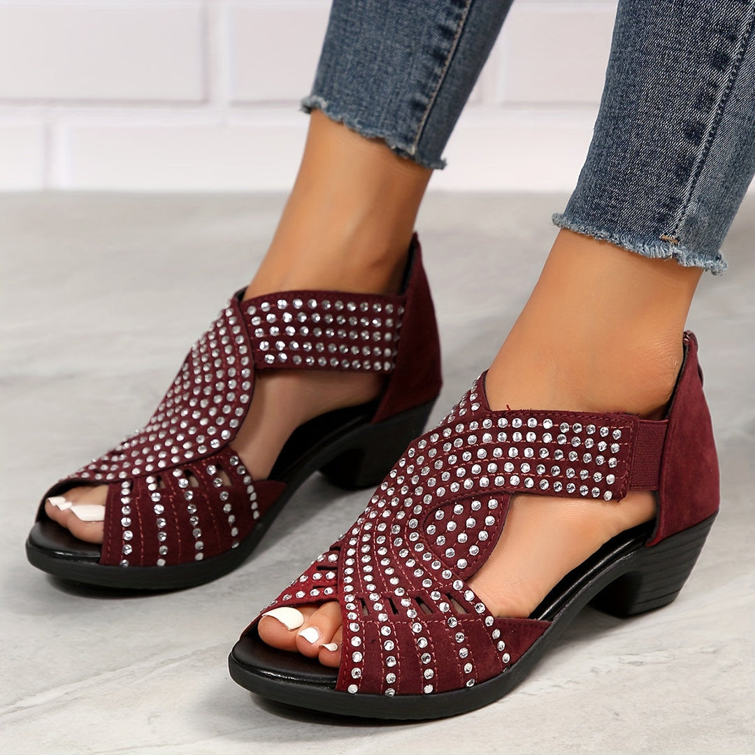 Denuta - Open Toe Rhinestone Wedge Sandals