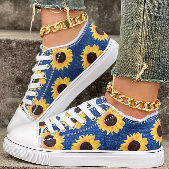 Portia - Sunflower Print Lace-Up Sneaker