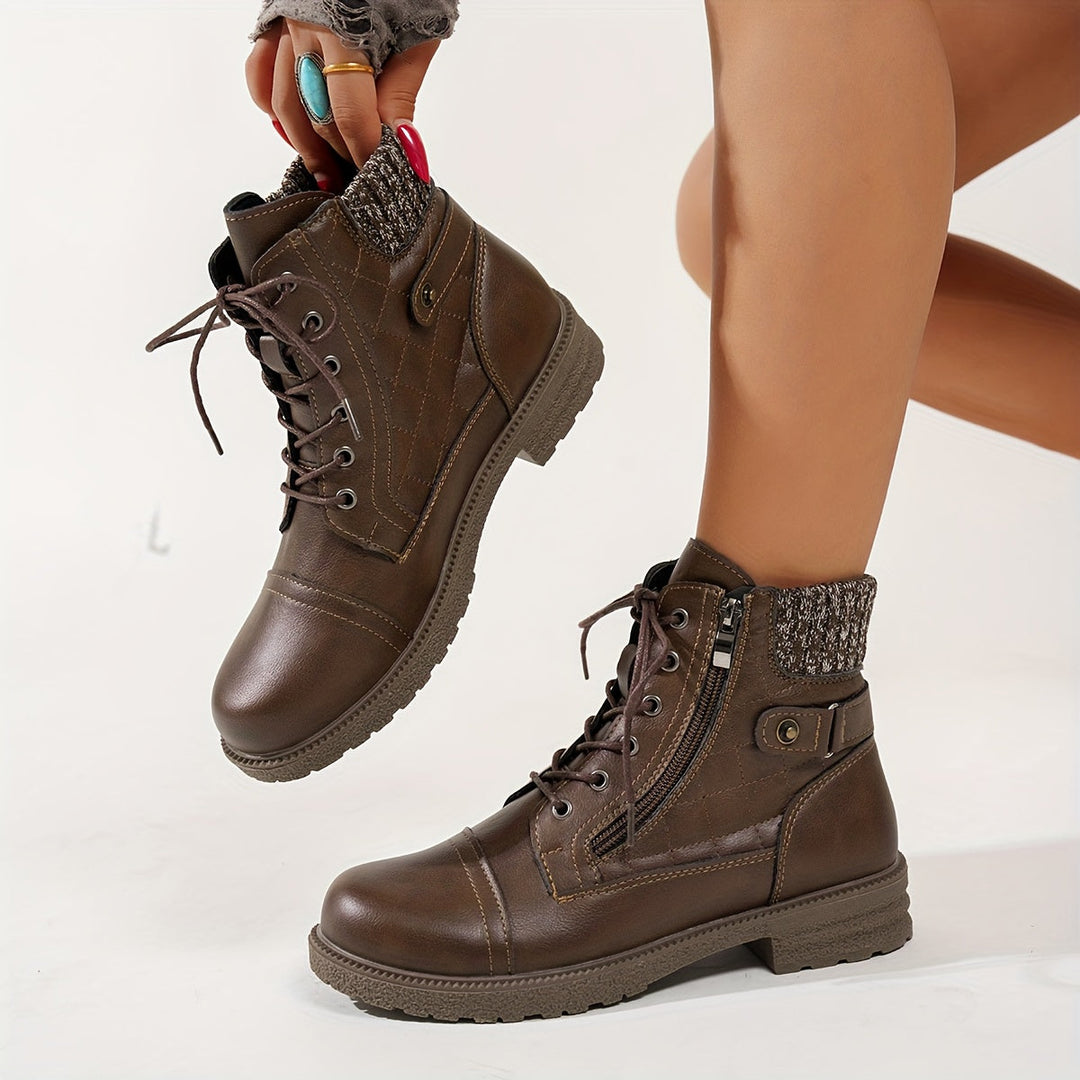 Rosaia - Ankle Boots With Laces and Knitted Cuffs