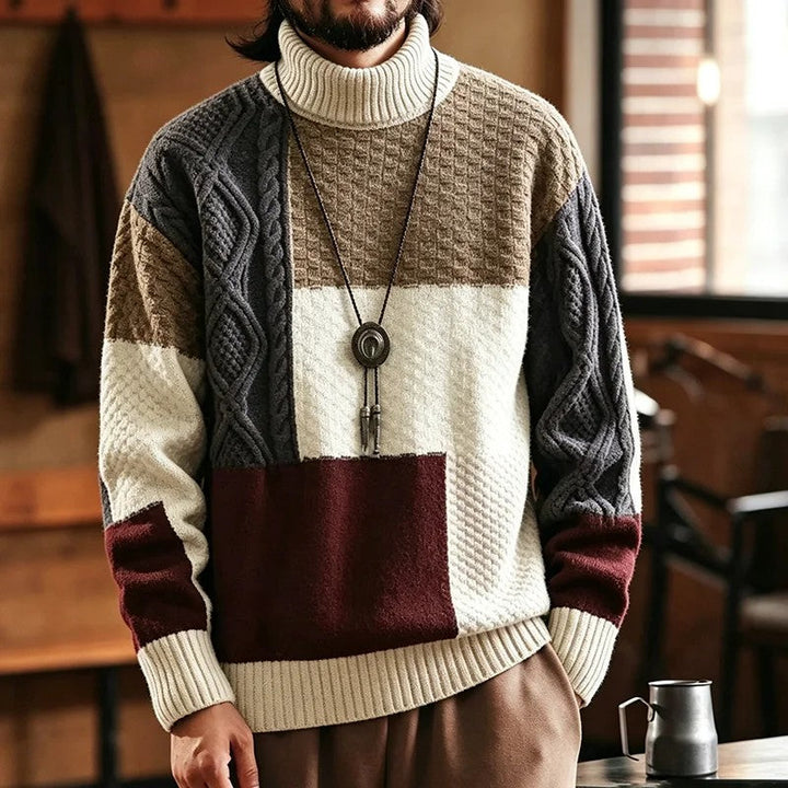 Pascric - Patchwork Cable Knit Sweater