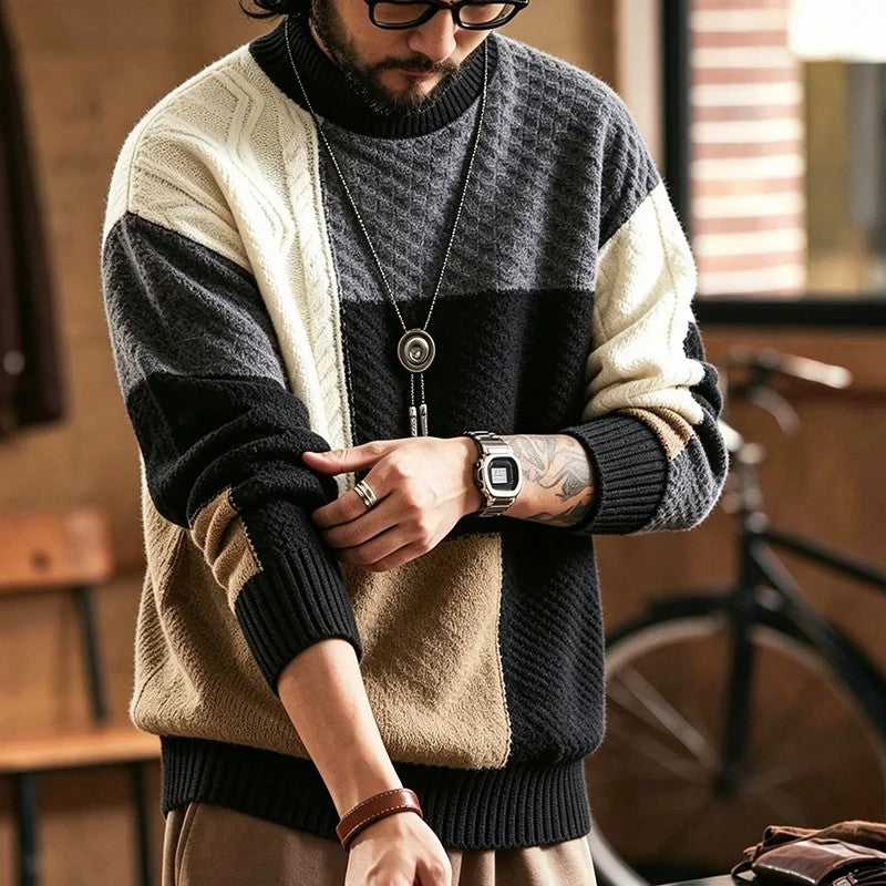 Pascric - Patchwork Cable Knit Sweater