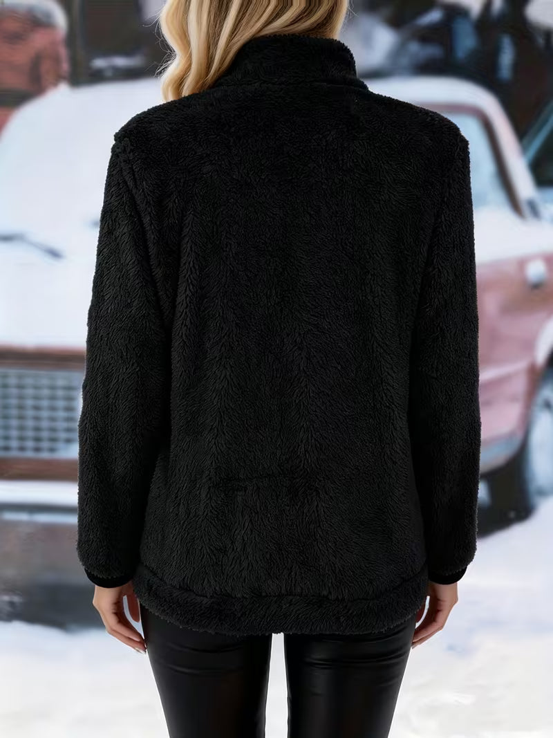 Esmeetta - Fuzzy Long Sleeve Zip-Up Jacket