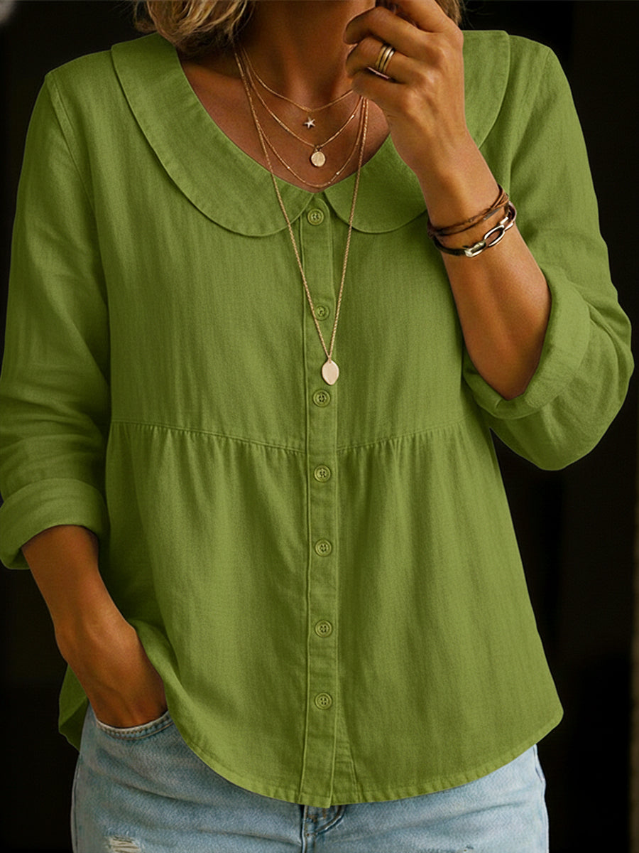 Neveni - Long Sleeve Blouse With Button