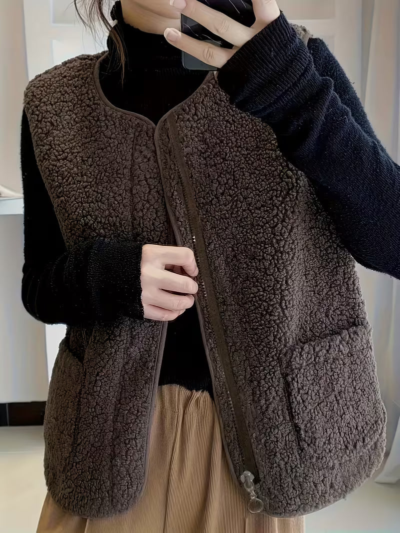 Laviis - Plush Fleece Vest With Pockets